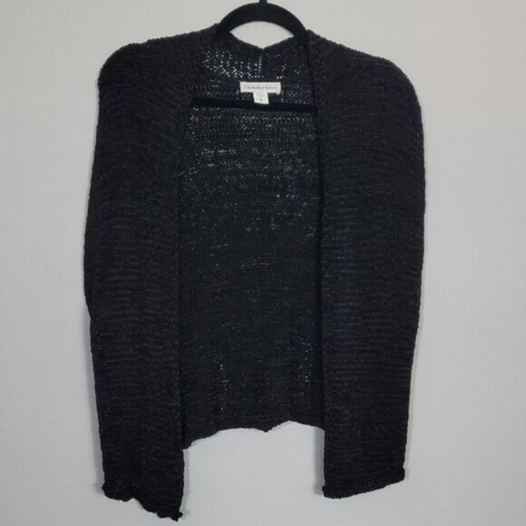 Y2K Coldwater Creek Open Knit Cardigan Bolero Size XL Black Goth Fairy Grunge - Picture 1 of 14